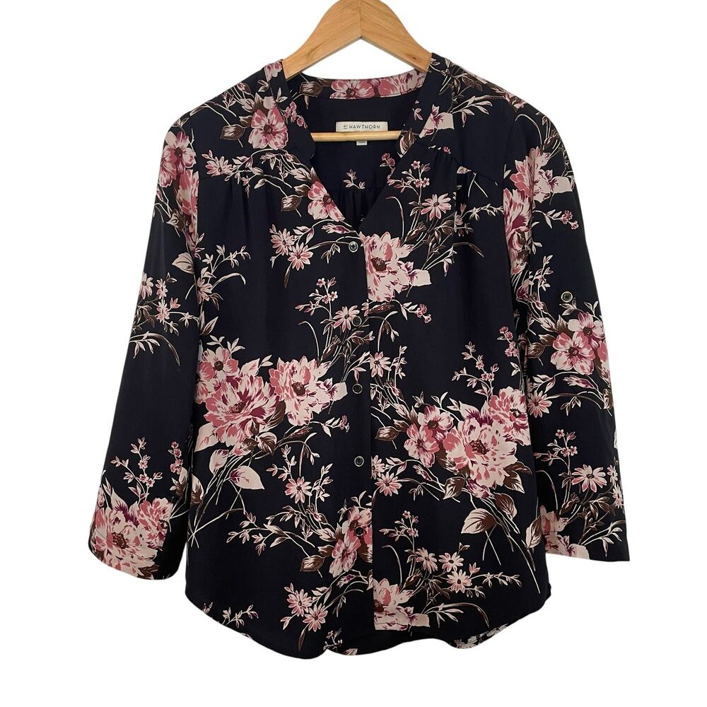 41Hawthorn Floral Blouse S Button Front Career Loose Fit Long Sleeve Lightweight